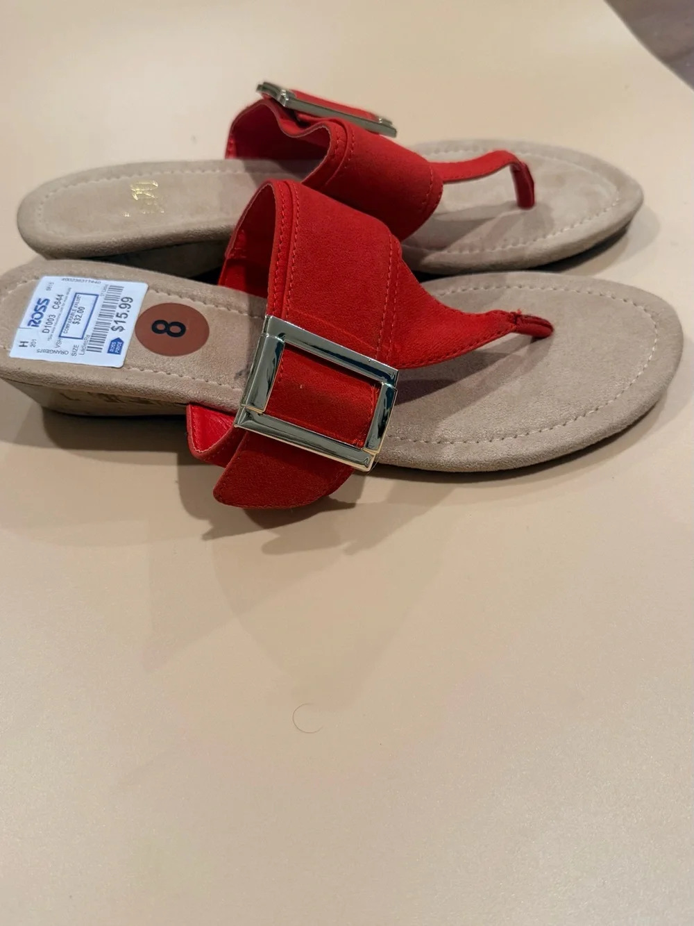 Impo Red Suede Buckle Thong Sandals for Women
